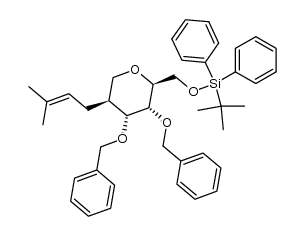 (((2S,3R,4R,5S)-3,4-bis(benzyloxy)-5-(3-methylbut-2-en-1-yl)tetrahydro-2H-pyran-2-yl)methoxy)(tert-butyl)diphenylsilane Structure