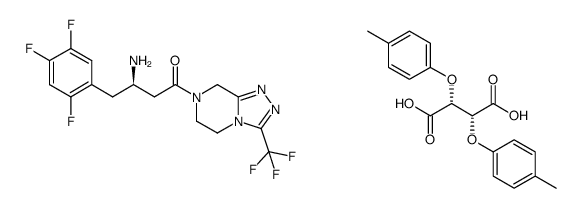 7-(1-oxo-3((R)-amino)-4-(2,4,5-trifluorophenyl)butyl)-3-(trifluoromethyl)-5,6,7,8-tetrahydro-1,2,4-triazolo[4,3-a]pyrazine di-p-tolyl-L-tartarate结构式