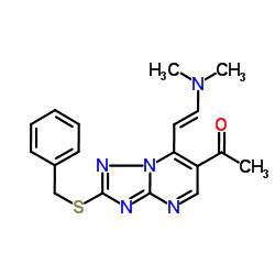 1-{2-(Benzylthio)-7-[(E)-2-(dimethylamino)vinyl]-[1,2,4]triazolo[1,5-a]pyrimidin-6-yl}ethanone结构式