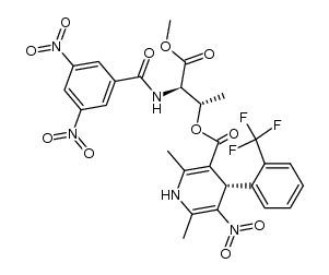 (1S,2R)-2-(3,5-dinitrophenylcarbonylamino)-2-methoxycarbonyl-1-methylethyl 1,4-dihydro-2,6-dimethyl-3-nitro-4-(2-trifluoromethylphenyl)pyridine-5-carboxylate Structure