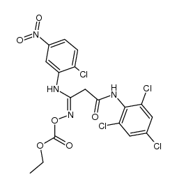 3-(2-chloro-5-nitroanilino)-3-ethoxycarbonyloximino-2',4',6'-trichloropropionanilide结构式