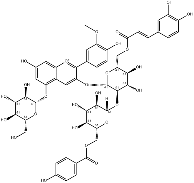 芍药色素-3-O-[6-O-(E)-咖啡酰-2-O-{6-O-对羟基苯甲酰-Β-D-葡萄糖苷}-Β-D-葡萄糖苷]-5-O-Β-D-葡萄糖苷图片