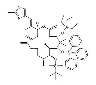 (S,E)-2-methyl-1-(2-methylthiazol-4-yl)hexa-1,5-dien-3-yl (3S,5R,6R,7S,8S)-7-((tert-butyldimethylsilyl)oxy)-4,4,6,8-tetramethyl-3-((triethylsilyl)oxy)-5-((triphenylsilyl)oxy)tridec-12-enoate结构式