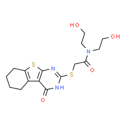 N,N-bis(2-hydroxyethyl)-2-((4-oxo-3,4,5,6,7,8-hexahydrobenzo[4,5]thieno[2,3-d]pyrimidin-2-yl)thio)acetamide structure