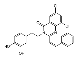 6,8-dichloro-3-[2-(3,4-dihydroxyphenyl)ethyl]-2-[(E)-2-phenylethenyl]quinazolin-4-one结构式