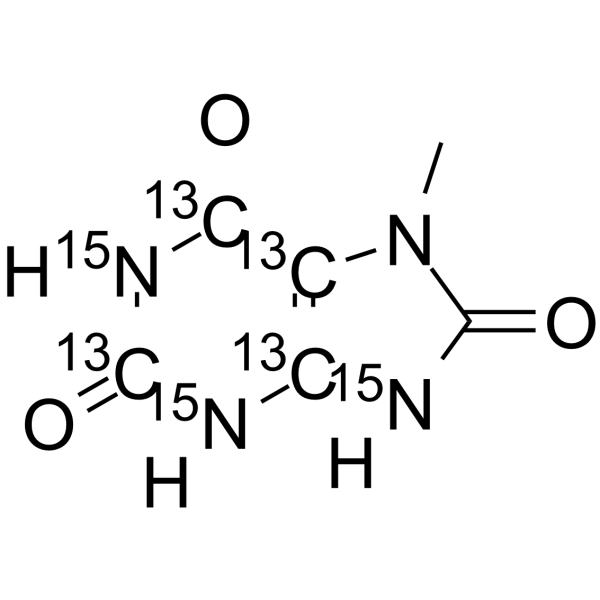 7-Methyl-1H-purine-2,6,8(3H,7H,9H)-trione-13C4,15N3结构式