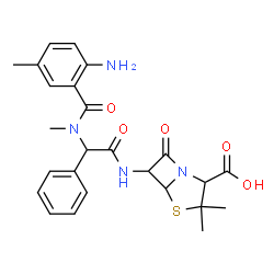 4-Thia-1-azabicyclo[3.2.0]heptane-2-carboxylicacid,6-[2-(6-amino-N-methyl-m-toluamido)-2-phenylacetamido]-3,3-dimethyl-7-oxo-,DL-(8CI)结构式