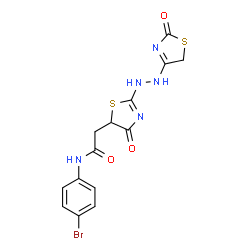 N-(4-bromophenyl)-2-((E)-4-oxo-2-(((E)-2-oxothiazolidin-4-ylidene)hydrazono)thiazolidin-5-yl)acetamide structure