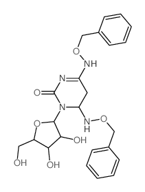 1-[3,4-dihydroxy-5-(hydroxymethyl)oxolan-2-yl]-4,6-bis(phenylmethoxyamino)-5,6-dihydropyrimidin-2-one Structure