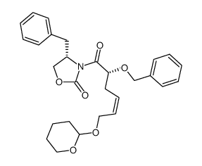 (S)-4-Benzyl-3-[(Z)-(R)-2-benzyloxy-6-(tetrahydro-pyran-2-yloxy)-hex-4-enoyl]-oxazolidin-2-one结构式