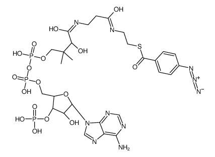 S-[2-[3-[[(2R)-4-[[[(2R,3S,4R,5R)-5-(6-aminopurin-9-yl)-4-hydroxy-3-phosphonooxyoxolan-2-yl]methoxy-hydroxyphosphoryl]oxy-hydroxyphosphoryl]oxy-2-hydroxy-3,3-dimethylbutanoyl]amino]propanoylamino]ethyl] 4-azidobenzenecarbothioate结构式