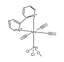 mer-(Mo(2,2`-bpy)(CO)3(P(OMe)Cl2))结构式