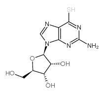 2-Amino-9-((2R,3R,4S,5R)-3,4-dihydroxy-5-(hydroxymethyl)tetrahydrofuran-2-yl)-3,9-dihydro-6H-purine-6-thione hydrate structure