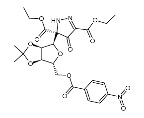 5-[O2,O3-isopropylidene-O5-(4-nitro-benzoyl)-α-D-ribofuranosyl]-4-oxo-4,5-dihydro-1H-pyrazole-3,5-dicarboxylic acid diethyl ester structure