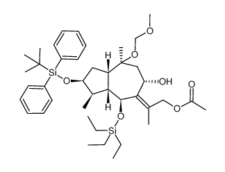 2-((2S,3R,3aR,4S,6S,8S,8aS,E)-2-((tert-butyldiphenylsilyl)oxy)-6-hydroxy-8-(methoxymethoxy)-3,8-dimethyl-4-((triethylsilyl)oxy)octahydroazulen-5(1H)-ylidene)propyl acetate结构式