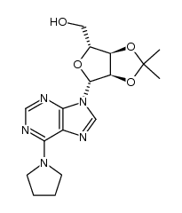 ((3aR,4R,6R,6aR)-2,2-dimethyl-6-(6-(pyrrolidin-1-yl)-9H-purin-9-yl)tetrahydrofuro[3,4-d][1,3]dioxol-4-yl)methanol结构式