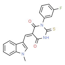 (5E)-1-(3-fluorophenyl)-5-[(1-methyl-1H-indol-3-yl)methylidene]-2-thioxodihydropyrimidine-4,6(1H,5H)-dione结构式