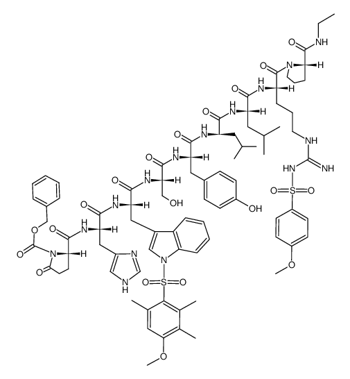 Z-pGlu-His-Trp(Mtr)-Ser-Tyr-D-Leu-Leu-Arg(Mbs)-Pro-NH-C2H5 Structure