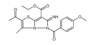 Pyrazolo[5,1-b]thiazole-7-carboxylic acid, 2-acetyl-5,6-dihydro-6-imino-5-(4-methoxybenzoyl)-3-methyl-, ethyl ester结构式