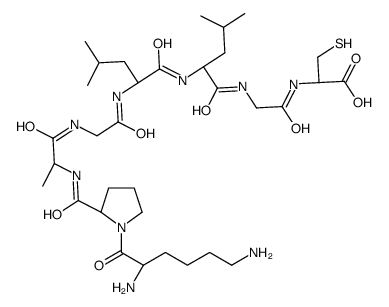 (2R)-2-[[2-[[(2S)-2-[[(2S)-2-[[2-[[(2S)-2-[[(2S)-1-[(2S)-2,6-diaminohexanoyl]pyrrolidine-2-carbonyl]amino]propanoyl]amino]acetyl]amino]-4-methylpentanoyl]amino]-4-methylpentanoyl]amino]acetyl]amino]-3-sulfanylpropanoic acid Structure