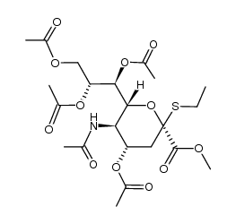 methyl (ethyl 5-acetoamido-4,7,8,9-tetra-O-acetyl-3,5-dideoxy-2-thio-D-glycero-β-D-galacto-2-nonulopyranosid)onate结构式