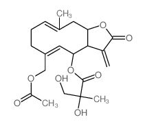 Propanoic acid, 2,3-dihydroxy-2-methyl-, 6-[ (acetyloxy)methyl]-2, 3,3a,4,7,8,11, 11a-octahydro-10-methyl-3-methylene-2-oxocyclodeca[b]furan-4-yl ester结构式