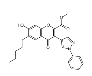 6-hexyl-7-hydroxy-4-oxo-3-(1-phenyl-1H-pyrazol-4-yl)-4H-chromene-2-carboxylic acid ethyl ester结构式