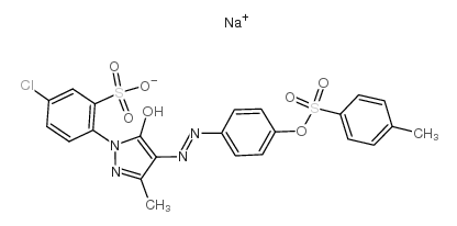 Benzenesulfonic acid,5-chloro-2-[4,5-dihydro-3-methyl-4-[2-[4-[[(4-methylphenyl)sulfonyl]oxy]phenyl]diazenyl]-5-oxo-1H-pyrazol-1-yl]-,sodium salt (1:1) Structure