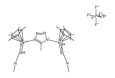 [((η5-pentamethylcyclopentadienyl)Ir(Me2dtc))2(μ-MeCN4-κN(1):κN(4))]PF6结构式