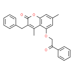 3-benzyl-4,7-dimethyl-5-phenacyloxychromen-2-one structure