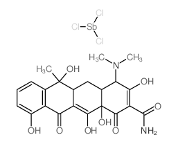 (2E)-2-(amino-hydroxy-methylidene)-4-dimethylamino-6,10,11,12a-tetrahydroxy-6-methyl-4,4a,5,5a-tetrahydrotetracene-1,3,12-trione; trichlorostibane Structure