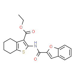 ethyl 2-[(1-benzofuran-2-ylcarbonyl)amino]-4,5,6,7-tetrahydro-1-benzothiophene-3-carboxylate结构式