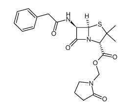 (2-oxopyrrolidin-1-yl)methyl (2S,5R,6R)-3,3-dimethyl-7-oxo-6-(2-phenylacetamido)-4-thia-1-azabicyclo[3.2.0]heptane-2-carboxylate结构式