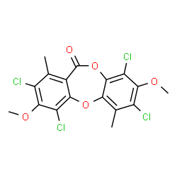 2,4,7,9-Tetrachloro-3,8-dimethoxy-1,6-dimethyl-11H-dibenzo[b,e][1,4]dioxepin-11-one结构式