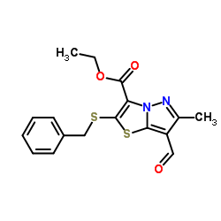 Ethyl 2-(benzylsulfanyl)-7-formyl-6-methylpyrazolo[5,1-b][1,3]thiazole-3-carboxylate Structure