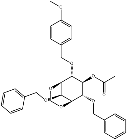 myo-Inositol, 4-O-(4-methoxyphenyl)methyl-1,3-O-methylene-2,6-bis-O-(phenylmethyl)-, acetate结构式