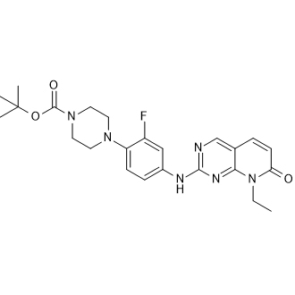 4-(4-((8-乙基-7-氧代-7,8-二氢吡啶并[2,3-d]嘧啶-2-基)氨基)-2-氟苯基)哌嗪-1-甲酸叔丁酯结构式