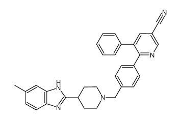 6-{4-[4-(6-Methyl-1H-benzoimidazol-2-yl)-piperidin-1-ylmethyl]-phenyl}-5-phenyl-nicotinonitrile Structure