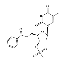 1-(5-O-benzoyl-2-deoxy-3-O-mesyl-β-D-xylofuranosyl)thymine结构式