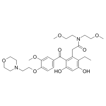 2-乙基-3,5-二羟基-N,N-双(2-甲氧基乙基)-6-[3-甲氧基-4-[2-(4-吗啉基)乙氧基]苯甲酰基]苯乙酰胺结构式