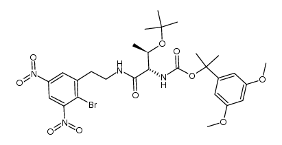 2-(3,5-dimethoxyphenyl)propan-2-yl (1S,2R)-1-(2-bromo-3,5-dinitro-phenethylcarbamoyl)-2-tert-butoxypropylcarbamate结构式