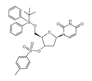 1-(5-O-tert-butyldiphenylsilyl-2-deoxy-3-O-p-toluenesulfonyl-β-D-erythro-pentofuranosyl)uracil Structure