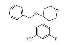 3-fluoro-5-(4-phenylmethoxyoxan-4-yl)phenol结构式