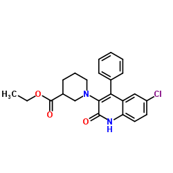 Ethyl 1-(6-chloro-2-oxo-4-phenyl-1,2-dihydro-3-quinolinyl)-3-piperidinecarboxylate结构式