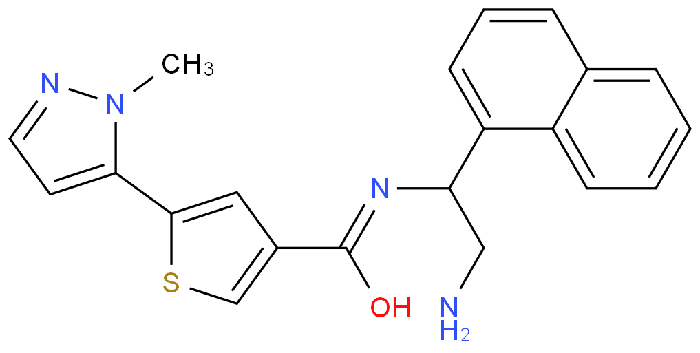 N-[2-amino-1-(naphthalen-1-yl)ethyl]-5-(1-methyl-1H-pyrazol-5-yl)-3-thiophenecarboxamide结构式