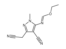 (5-ethoxymethylenamino-4-cyano-1-methyl-1H-pyrazol-3-yl)-acetonitrile结构式