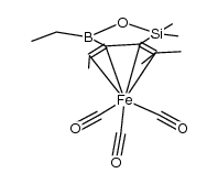 tricarbonyl(3'-4'-η4-4,5-diethyl-2,5-dihydro-3-isopropenyl-2,2-dimethyl-1,2,5-oxasilaborole)iron结构式