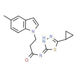 N-[(2E)-5-cyclopropyl-1,3,4-thiadiazol-2(3H)-ylidene]-3-(5-methyl-1H-indol-1-yl)propanamide结构式