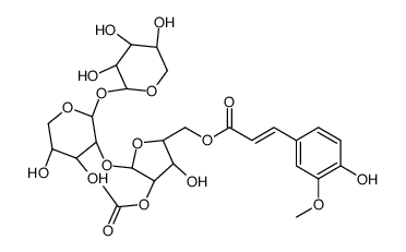 O-(2-O-acetyl-5-O-(feruloyl)-alpha-arabinofuranosyl)-(1-3)-O-beta-xylopyranosyl-(1-4)-xylopyranose structure