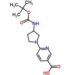 6-[3-({[(2-Methyl-2-propanyl)oxy]carbonyl}amino)-1-pyrrolidinyl]nicotinic acid structure